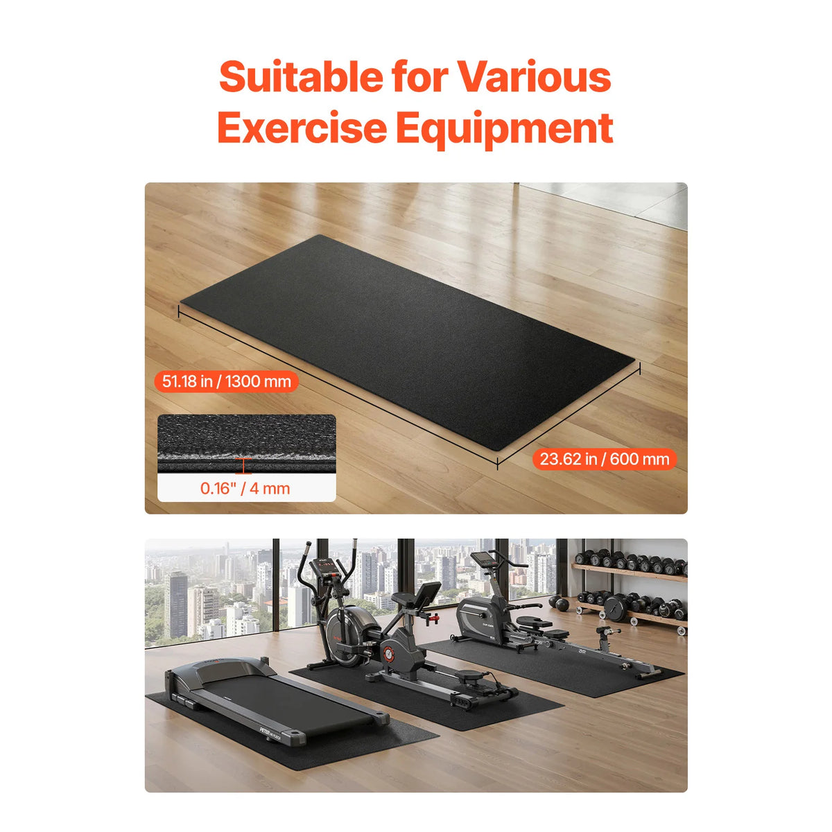 Tapis de protection de sol pour tapis de course, rameur et vélo